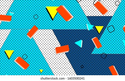 Abstract fun background. Memphis design. Colour shapes pattern. Vector Illustration.
