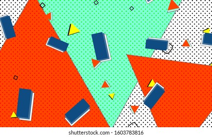 Abstract fun background. Memphis design. Colour shapes pattern. Vector Illustration.