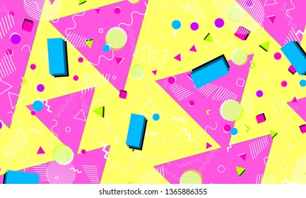 Abstract fun background. Memphis hipster style 80s-90s. Pop art color background. Funky abstract pattern. Geometric elements. Vector Illustration.