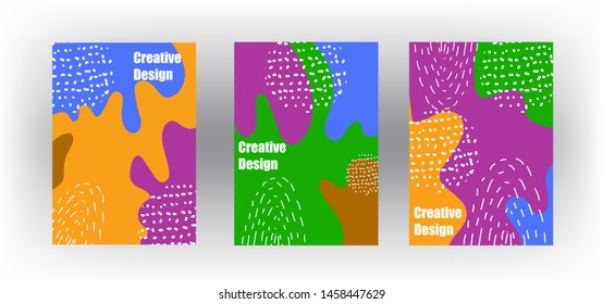 Abstract fun color pattern cartoon texture for doodle geometric background with  trend shape for brochure cover template design