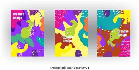 Abstract fun color pattern cartoon texture for doodle geometric background with  trend shape for brochure cover template design