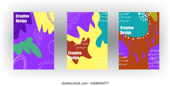 Abstract fun color pattern cartoon texture for doodle geometric background with  trend shape for brochure cover template design