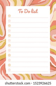 Abstract fun To Do List template with notes on liquid background in pastel color. Trendy organizer design for daily target. Hand draw vector illustration