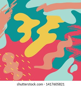 Abstract Fun Drawn Memphis Background. Pattern with Brush Strokes and Shapes in Doodle Geometric Style. Vector brochure cover template design - EPS