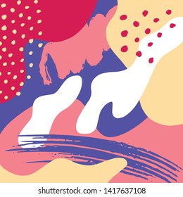Abstract Fun Drawn Memphis Background. Pattern with Brush Strokes and Shapes in Doodle Geometric Style. Vector brochure cover template design - EPS