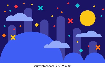 Abstract fun geometric landscape illustration background