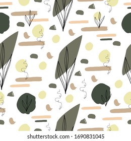 Abstract fun hand drawn geometric shapes in pastel colors.Trendy flat style design seamless pattern stock vector illustration for wrapping paper, textile, wallpaper, textile