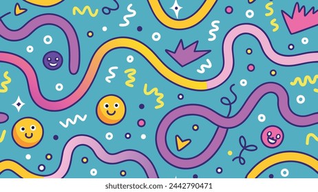 
Línea de diversión abstracta doodle patrón sin fisuras. Fondo de contorno de onda fina minimalista moderno, papel pintado monocromo creativo impresión de textura