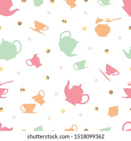 Abstract Fun Lovely Tea Party Vector Background Repeat Pattern