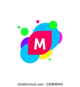 Abstract fun M letter logo creative flat children avatar vector design