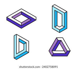 Abstract fun shapes isolated on white background. Impossible geometry set . Vector illustration.