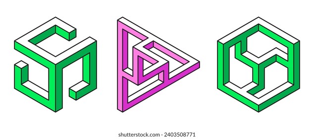 Abstract fun shapes isolated on white background. Impossible shapes collection. Vector illustration.