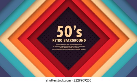 Resumen del fondo funky de los años 50 con elementos rhombus y colores retro. Diseño realista con un estilo retro futurista con perforación. Ilustración vectorial.