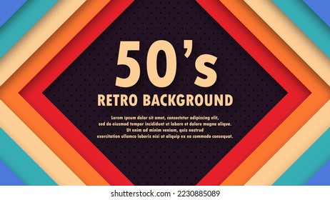 Abstract funky 1950's background with rhombus elements and retro colors. Realistic design in futuristic retro style background with perforation. Vector illustration.