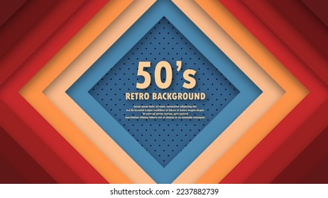 Abstract funky 1950's background with rhombus elements and retro colors. Realistic design in futuristic retro style background with perforation. Vector illustration.