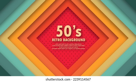 Abstract funky 1950's background with rhombus elements and retro colors. Realistic design in futuristic retro style background with perforation. Vector illustration.