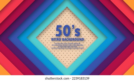 Abstract funky 1950's background with rhombus elements and retro colors. Realistic design in futuristic retro style background with perforation. Vector illustration.