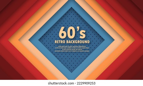 Abstract funky 1960's background with rhombus elements and retro colors. Realistic design in futuristic retro style background with perforation. Vector illustration.