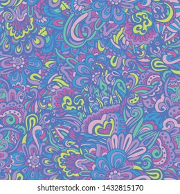 Abstract Funky colorful vector seamless pattern. Vintage endless doodle background