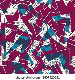 Abstract funky seamless pattern, modern seamless design template. Hipster trendy painted style texture, poster with different doodle elements.