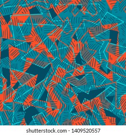 Abstract funky seamless pattern, modern seamless design template. Hipster trendy painted style texture, poster with different doodle elements.