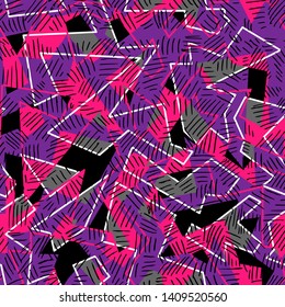 Abstract funky seamless pattern, modern seamless design template. Hipster trendy painted style texture, poster with different doodle elements.