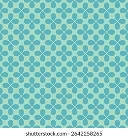 Abstract funky vector seamless pattern. Simple floral ornament with bold flower silhouettes, leaves. Cute blue and turquoise color texture. Nostalgic old-fashioned groovy background. Repeated design