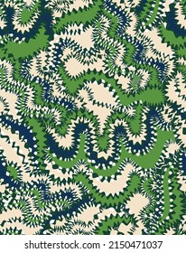 Abstract Funky Waves Zigzag Camouflage Seamless Pattern Trendy Fashion Colors Perfect for Allover Fabric Print Green Navy Blue Ecru Tones