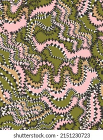 Abstract Funky Waves Zigzag Camouflage Seamless Pattern Trendy Fashion Colors Perfect for Allover Fabric Print Olive Green Powder Pink Tones