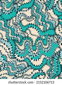 Abstrakte Funky Waves Zigzag Camouflage Nahtlose Muster Trendy Modefarben Perfekt für Allover Stoffdruck Tiffany Blue Ecru Tones