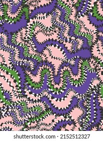 Abstract Funky Waves Zigzag Camouflage Seamless Pattern Trendy Fashion Colors Perfect for Allover Fabric Print Electric Purple Green Pink Tones