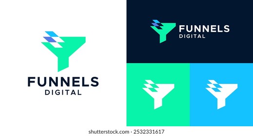 Diseño Abstractas del logotipo del embudo. Logotipo de canalización con tecnología de píxeles digitales Vector de ícono gráfico de diseño de marketing moderno.