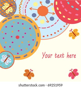 Abstract funny background with circles and butterflies