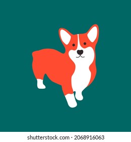 Abstract funny cartoon corgi dog. Pembroke cute welsh corgi, sitting smiling puppy. Vector isolated illustration
