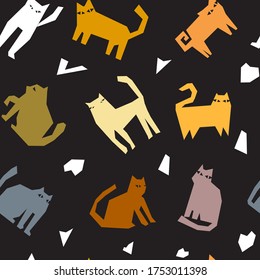 Abstract funny cats seamless pattern. Flat vector design. Textile, paper, package, wpapping paper.
