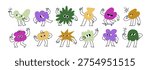 Abstract funny characters set. Cartoon shapes with happy smiling faces, comic emoji. Cute doodle blobs, funky figures with emotions, expressions. Flat vector illustration isolated on white background