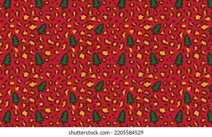 Abstract Funny Christmas Leopard Skin Seamless Vector Patterns.Trendy winter background.