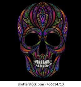 Abstract funny colored human skull from various patterns