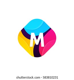 Abstract funny colorful rhombus icon letter M logo sign vector design