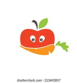 Abstract funny face illustration of apple and carrot