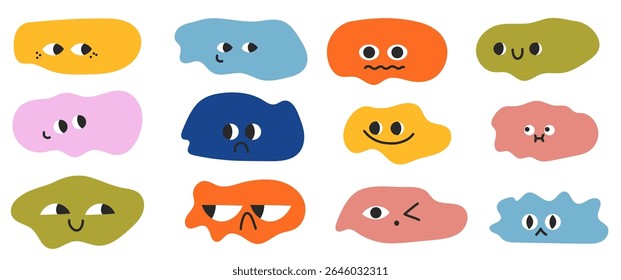 Abstract funny faces rainbow blob shape organic vector elements in pastel beige pink colors. Wavy liquid irregular forms in simple minimalistic style.