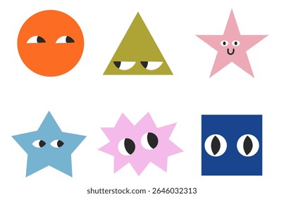 Abstract funny faces rainbow blob shape organic vector elements in pastel beige pink colors. Wavy liquid irregular forms in simple minimalistic style.