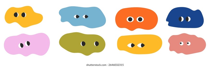 Abstract funny faces rainbow blob shape organic vector elements in pastel beige pink colors. Wavy liquid irregular forms in simple minimalistic style.