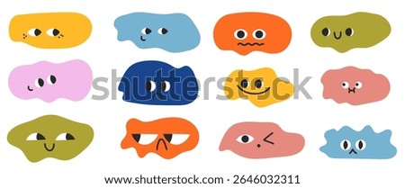 Abstract funny faces rainbow blob shape organic vector elements in pastel beige pink colors. Wavy liquid irregular forms in simple minimalistic style.