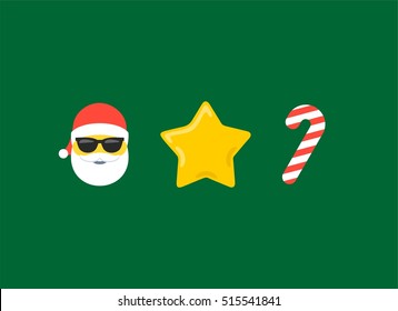 Abstract funny flat style christmas star, candy, santa claus emoji emoticon icon set