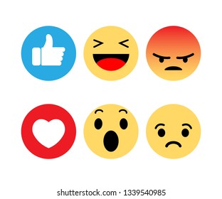 Abstract funny flat style emoji emoticon reactions color icon set