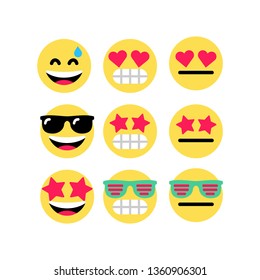 	
Abstract funny flat style emoji emoticon reactions color icon set. Social smile expression collection