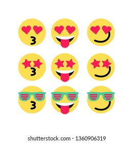 	
Abstract funny flat style emoji emoticon reactions color icon set. Social smile expression collection