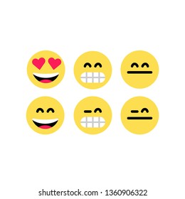 	
Abstract funny flat style emoji emoticon reactions color icon set. Social smile expression collection