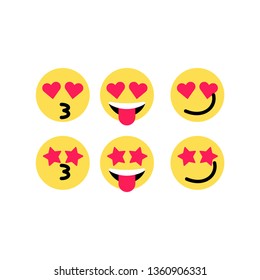 	
Abstract funny flat style emoji emoticon reactions color icon set. Social smile expression collection